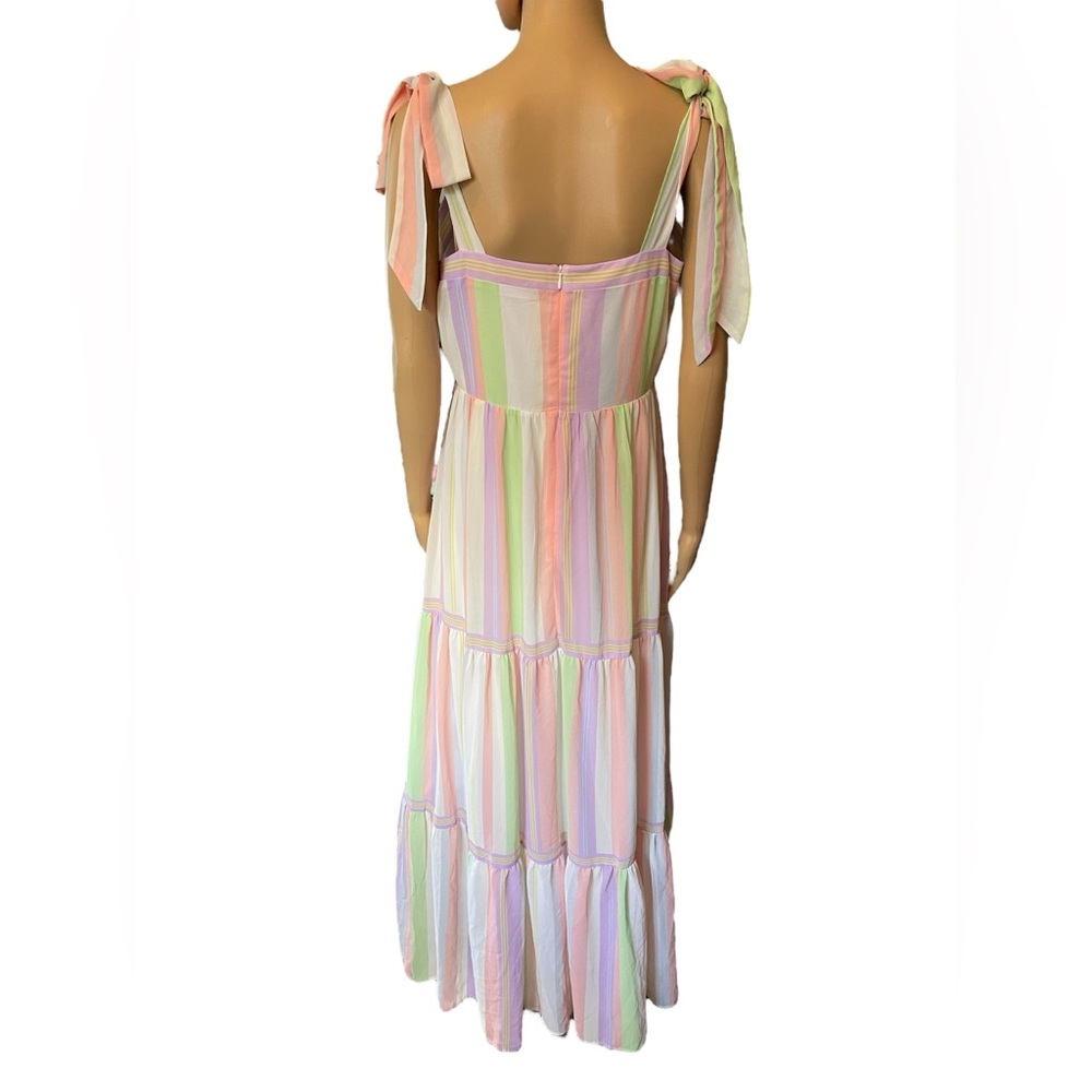 Love Colette Pastel Pink Purple Green Femme Preppy Striped Tiered Maxi Dress - Picture 4 of 6